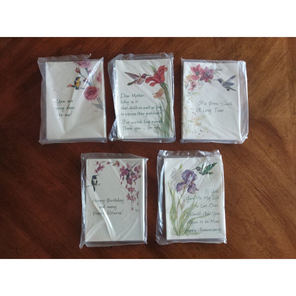 Vintage 1980s Lot Hummingbird Flowers 5x12 60 Cards 6.8x4.8" Hummer Word Gifts